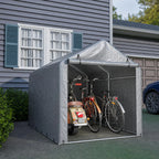 Abri à vélos 160 x 220 x 165 cm, bâche PE imperméable, structure en acier thermolaqué, porte sectionnelle, 8 supports, gris