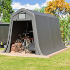 Abri de jardin 366 × 213 × 225 cm, bâche PE 170 g/m², structure en acier galvanisé, porte sectionnelle, ventilation, protection UV, gris foncé