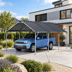 Abri voiture 610 x 396 x 308 cm, structure en acier galvanisé 38 mm, bâche de toit en PE imperméable UV 50+, plaques de base et piquets de sol