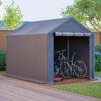 Abri à vélos 296 x 190 x 200 cm, structure en acier galvanisé, bâche PE 170 g/m², porte enroulable zippée, étanche, gris foncé