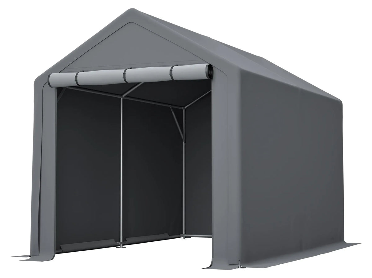 Abri à vélos 296 x 190 x 200 cm, structure en acier galvanisé, bâche PE 170 g/m², porte enroulable zippée, étanche, gris foncé