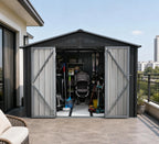 Abri de jardin 3 x 2,4 m (10 x 8 pi) en acier galvanisé, 7,46 m² (10 x 8 pi), toit à deux pans, double porte, fentes d'aération, châssis, gris