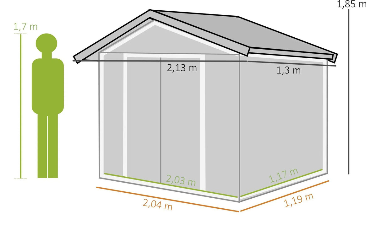 Abri de jardin avec fondations, abri à outils, maison de jardin, acier, vert