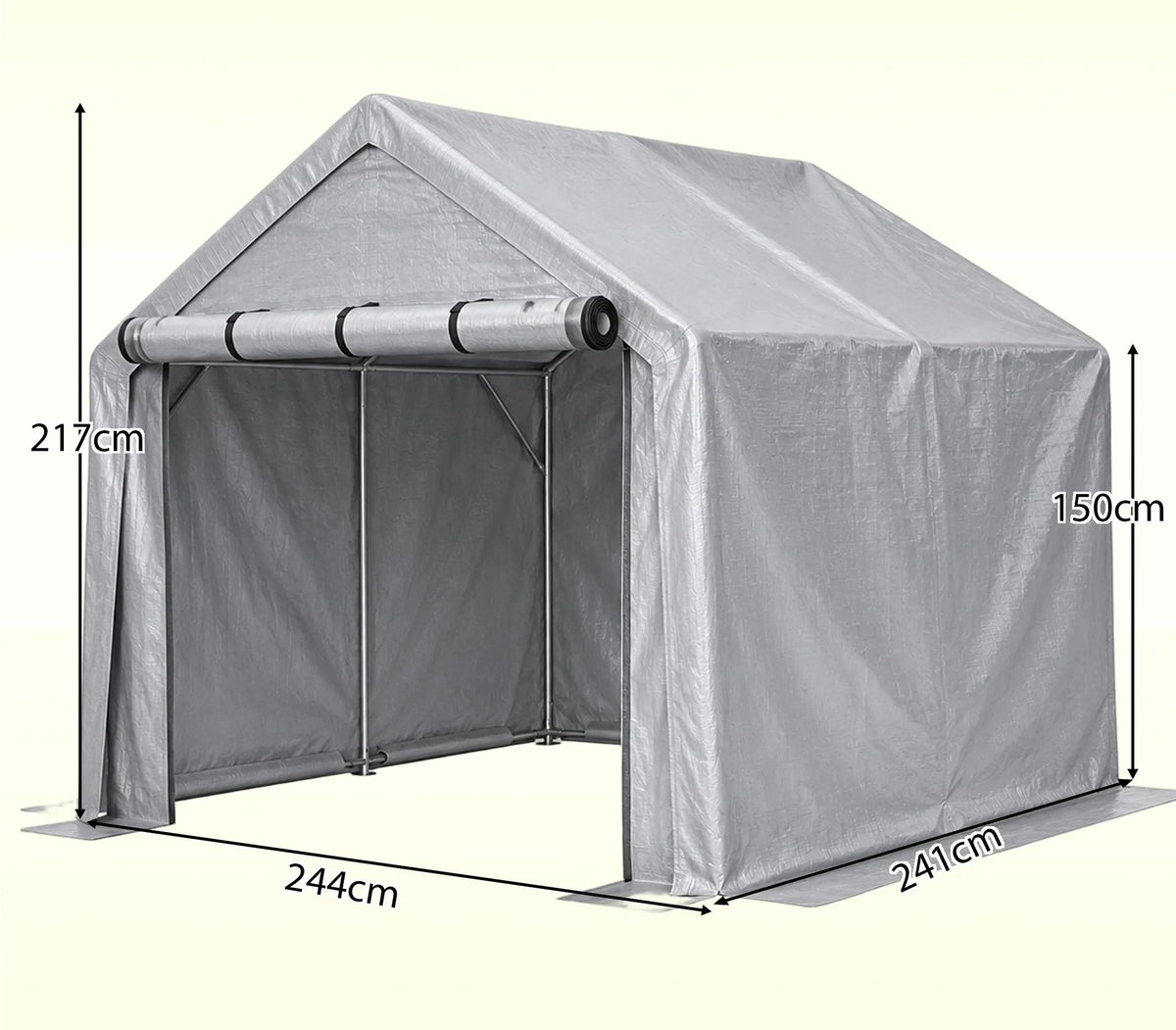 Abri de garage 244 x 241 x 217 cm, structure en acier galvanisé, bâche PE 170 g/m², porte enroulable, imperméable et résistante aux UV, gris foncé