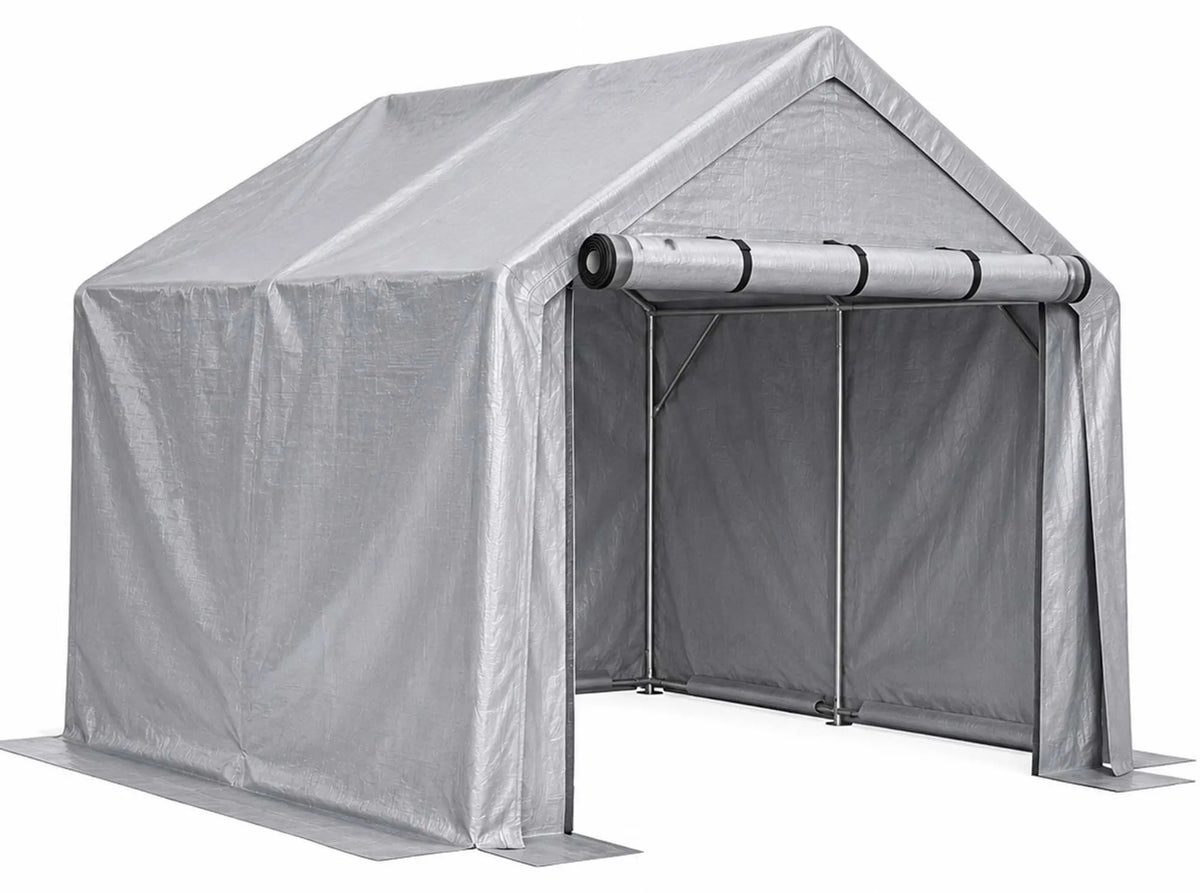 Abri de garage 244 x 241 x 217 cm, structure en acier galvanisé, bâche PE 170 g/m², porte enroulable, imperméable et résistante aux UV, gris foncé