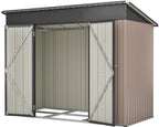 Abri de jardin 242 x 126 x 182 cm en tôle d'acier galvanisée, avec toit en pente, ouvertures de ventilation, portes verrouillables et ossature de fondation, marron