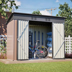 Abri de jardin 242 x 126 x 182 cm en tôle d'acier galvanisée, avec toit en pente, ouvertures de ventilation, portes verrouillables et ossature de fondation, marron
