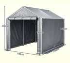 Abri de garage 296 x 190 x 200 cm, structure en acier galvanisé, bâche PE 170 g/m², porte enroulable avec fermeture éclair, imperméable et résistante aux UV, gris foncé