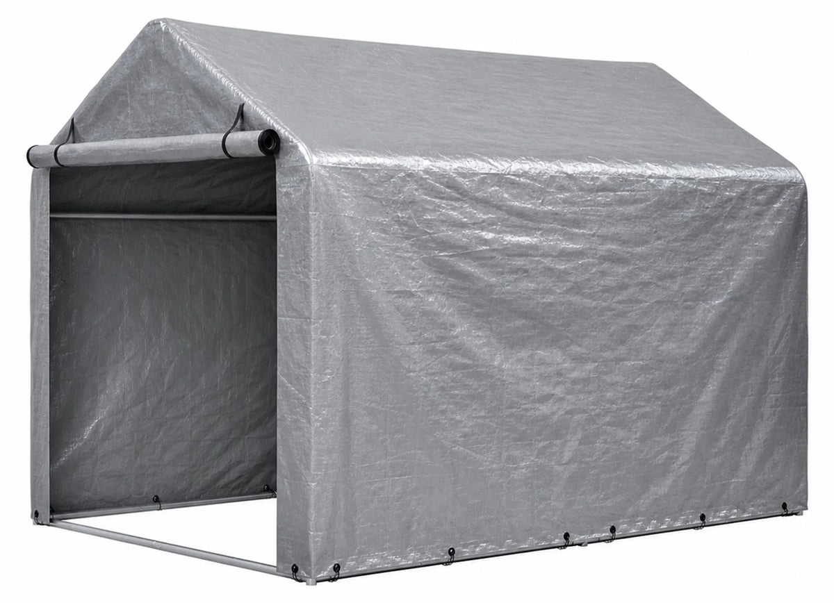 Abri à vélos 160 x 220 x 165 cm, bâche PE imperméable, structure en acier thermolaqué, porte sectionnelle, 8 supports, gris