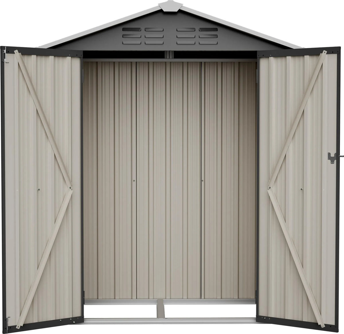 Abri de jardin 154 x 83 x 180 cm en tôle d'acier galvanisée, avec ouvertures de ventilation, fondation métallique et porte verrouillable, pour outils de jardin et vélos, gris