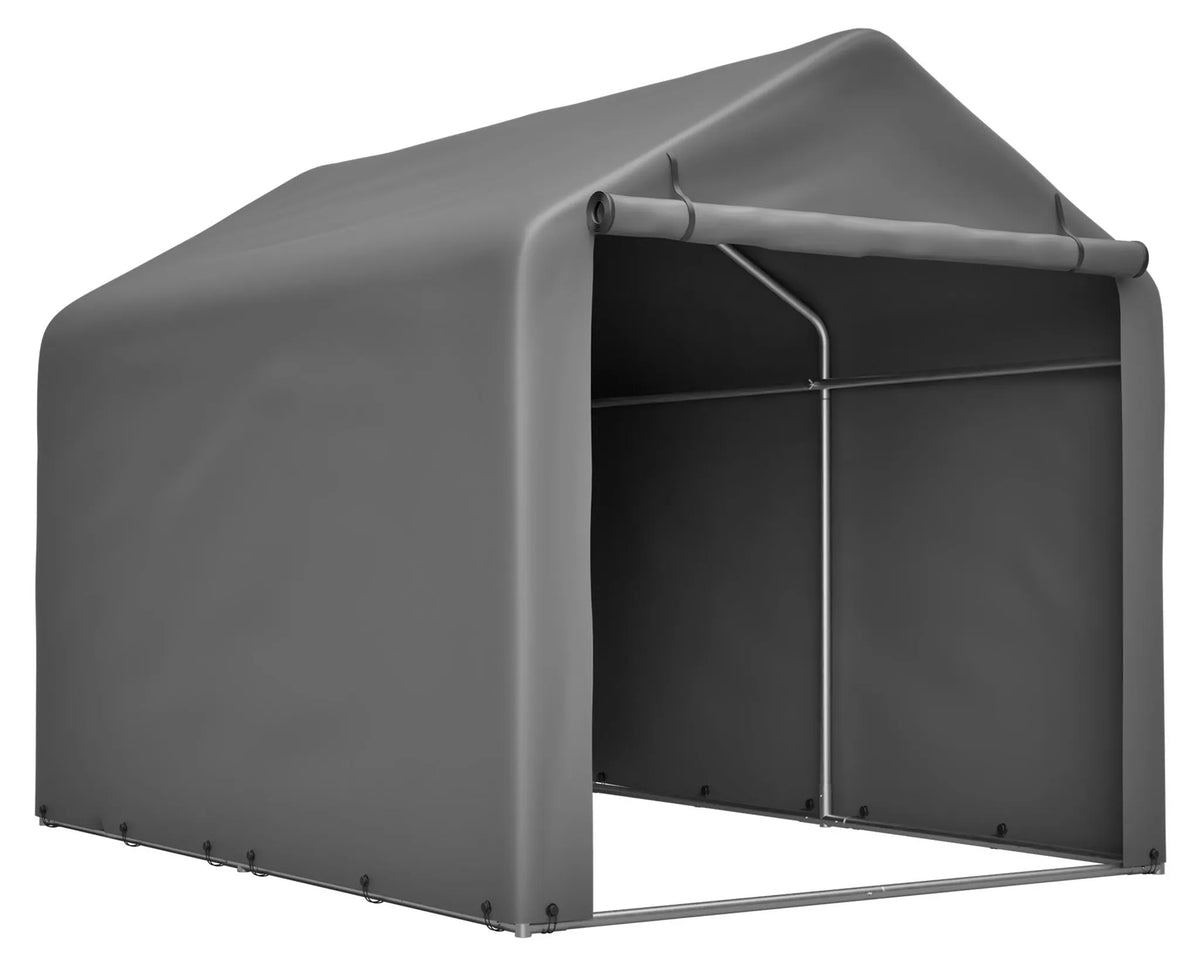 Abri à vélos 160 x 220 x 165 cm, bâche imperméable en PE, structure tubulaire en acier, porte enroulable, 2 ouvertures de ventilation, 8 supports, gris