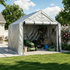 Abri de garage 244 x 241 x 217 cm, structure en acier galvanisé, bâche PE 170 g/m², porte enroulable, imperméable et résistante aux UV, gris foncé