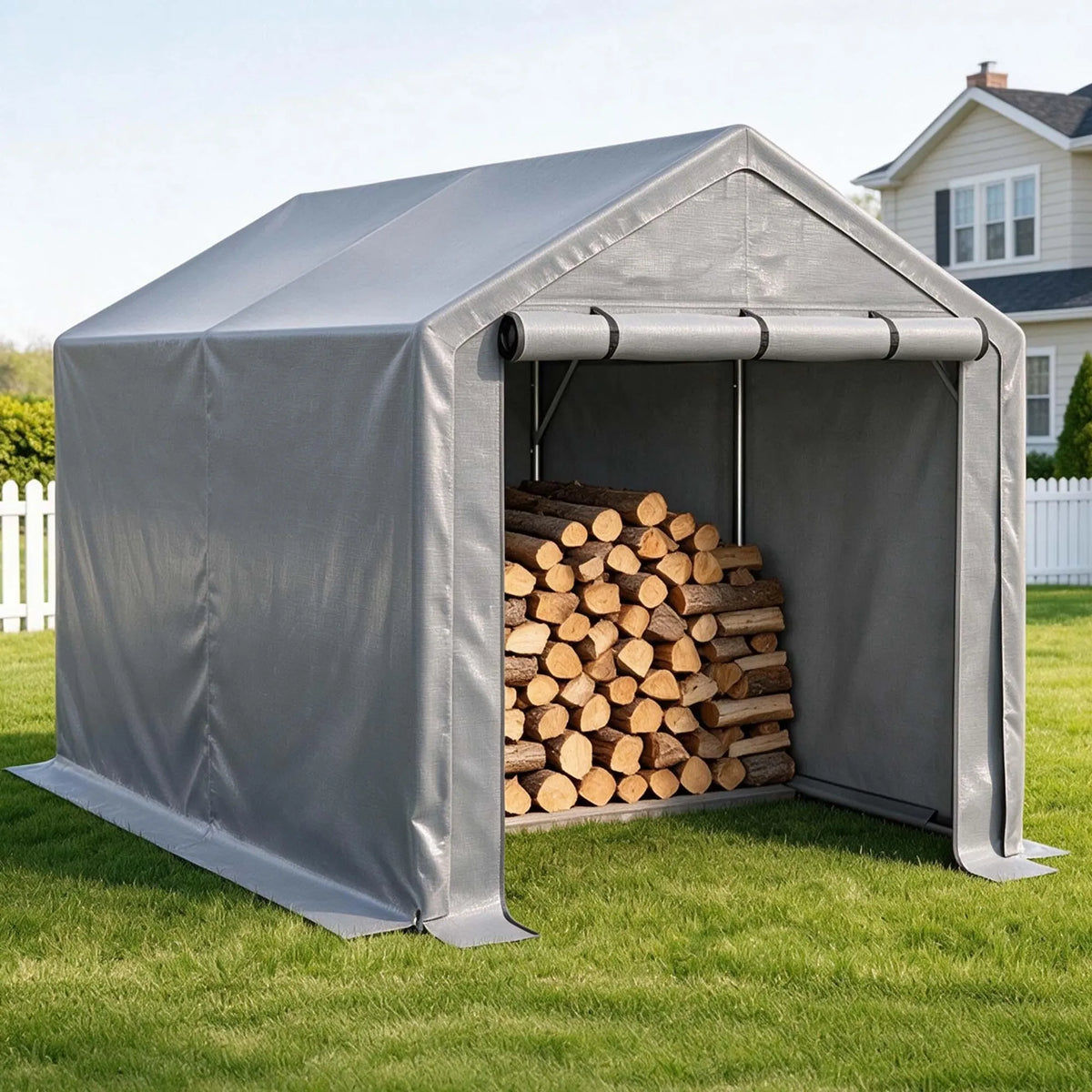 Abri de garage 296 x 190 x 200 cm, structure en acier galvanisé, bâche PE 170 g/m², porte enroulable avec fermeture éclair, imperméable et résistante aux UV, gris foncé