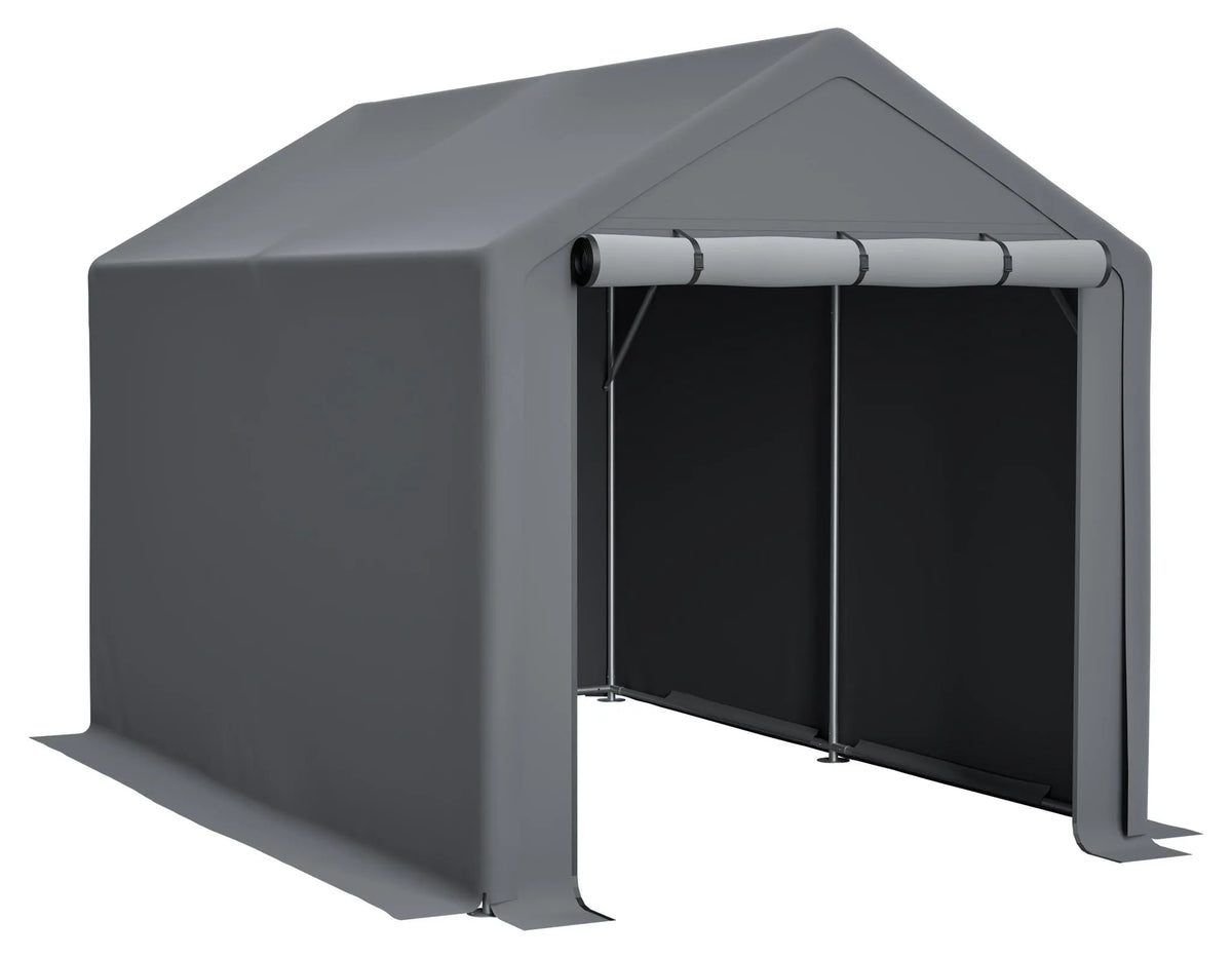 Abri à vélos 296 x 190 x 200 cm, structure en acier galvanisé, bâche PE 170 g/m², porte enroulable zippée, étanche, gris foncé