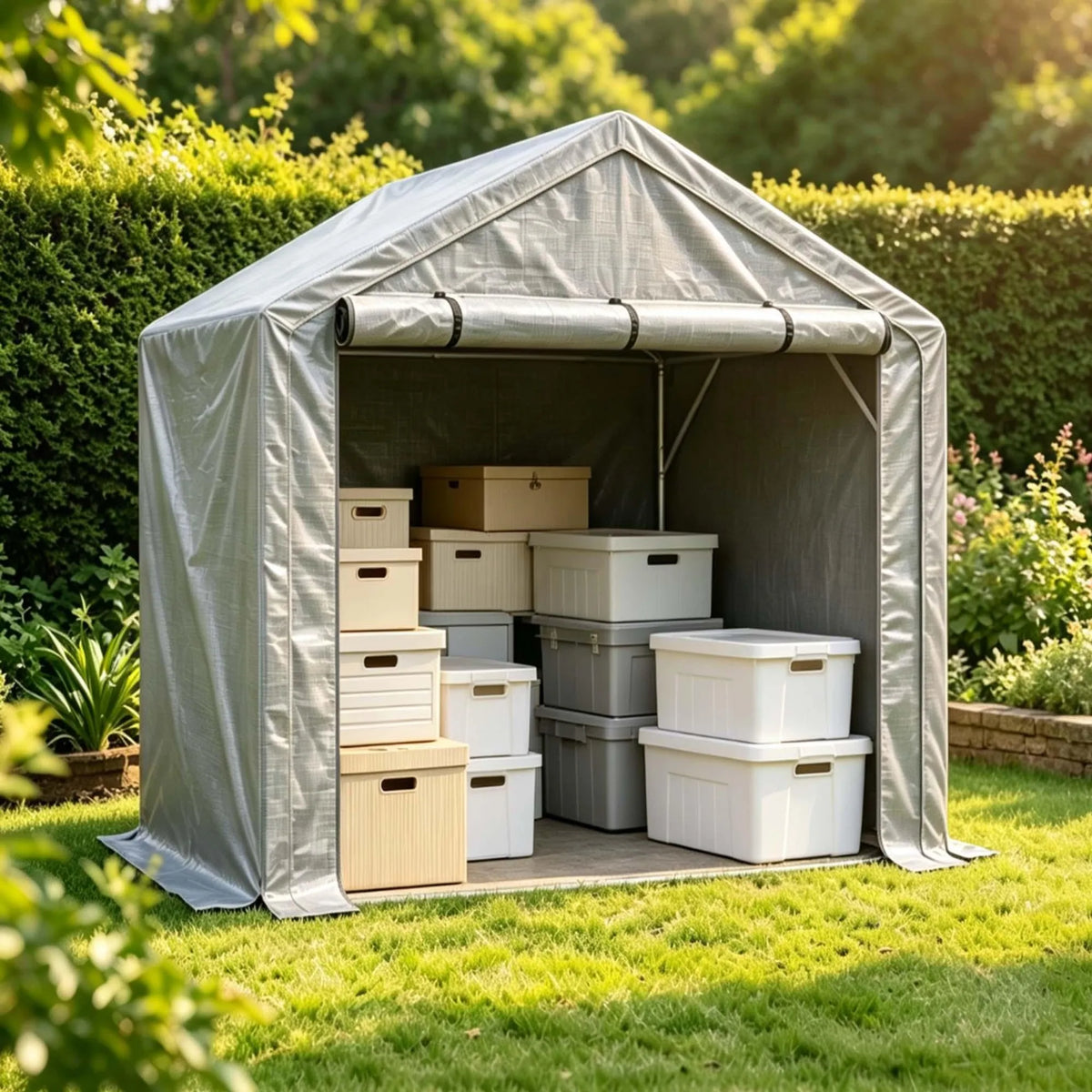 Abri à vélos 190 x 170 x 200 cm, structure tubulaire en acier galvanisé, bâche PE imperméable 170 g/m², porte sectionnelle, gris foncé