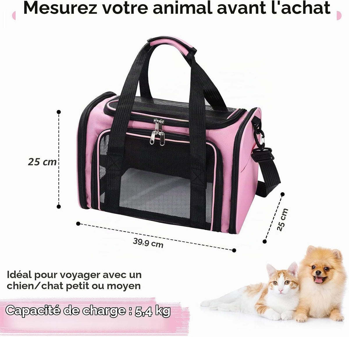Sac de transport Oxford pour chiens et chats rose
