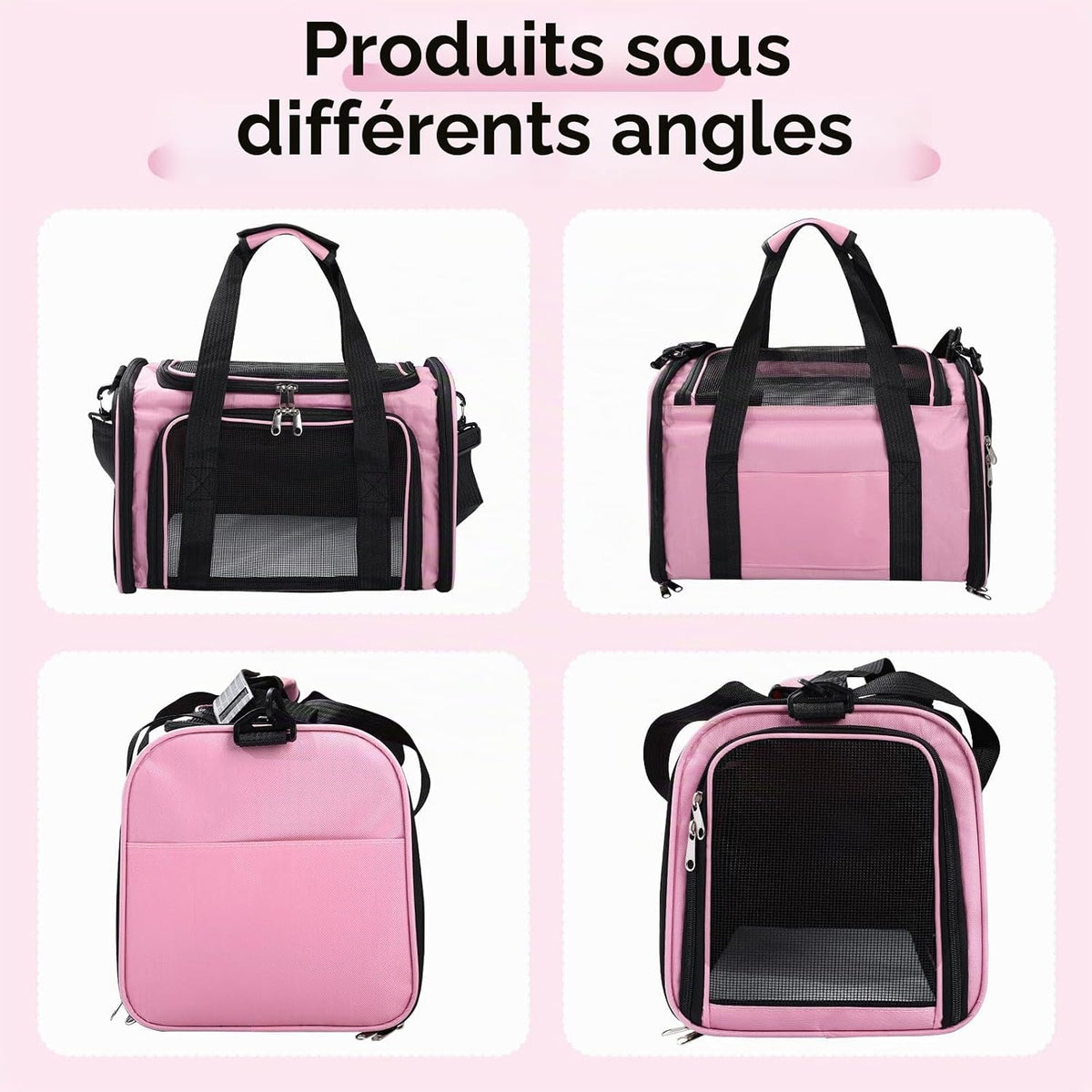 Sac de transport Oxford pour chiens et chats rose