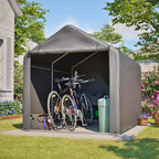 Abri à vélos 160 x 220 x 165 cm, bâche imperméable en PE, structure tubulaire en acier, porte enroulable, 2 ouvertures de ventilation, 8 supports, gris
