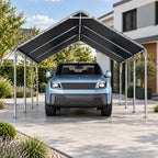 Abri voiture 610 x 396 x 308 cm, structure en acier galvanisé 38 mm, bâche de toit en PE imperméable UV 50+, plaques de base et piquets de sol