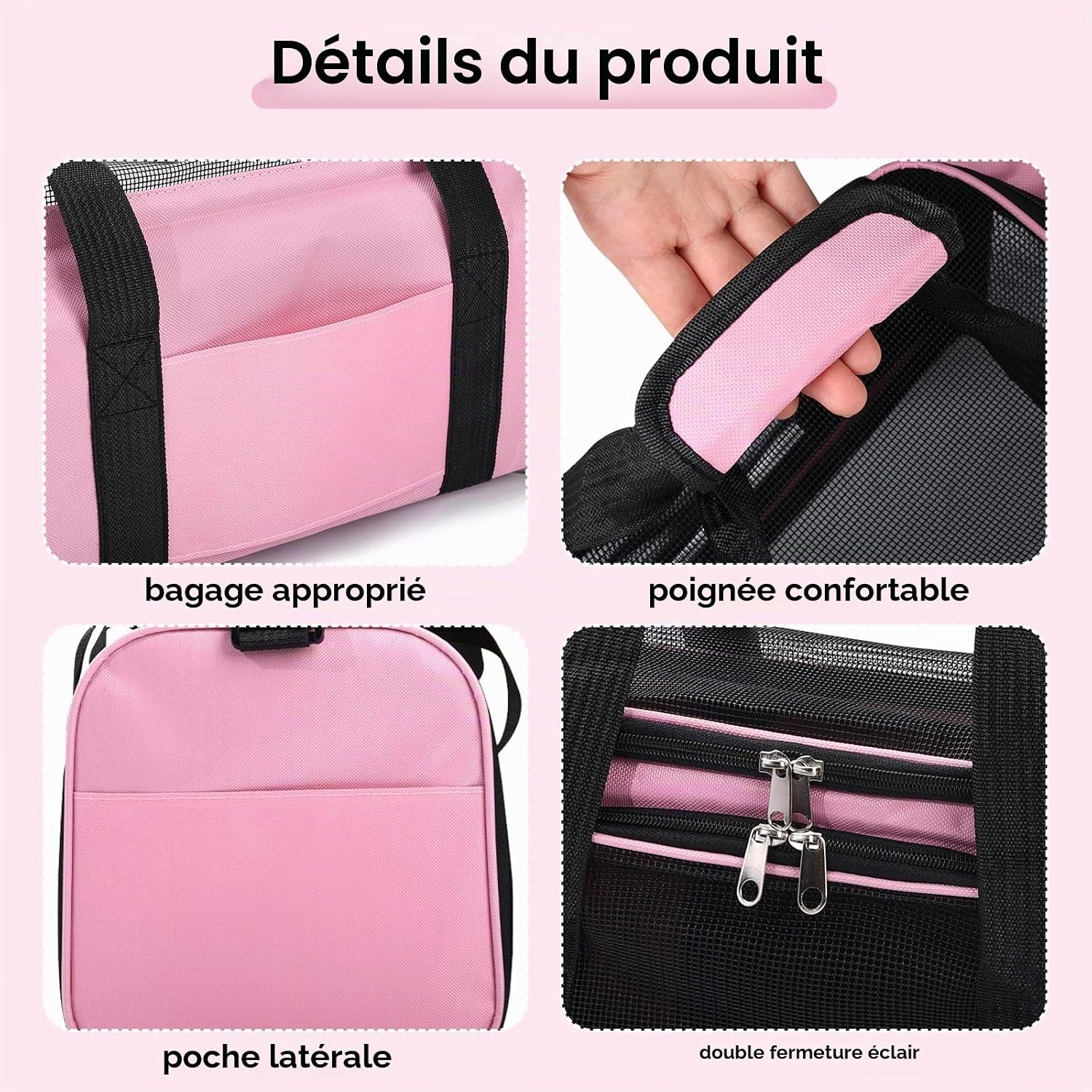 Sac de transport Oxford pour chiens et chats rose