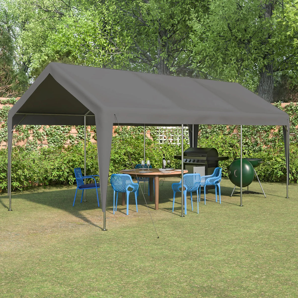 Abri de garage 3 x 6 m (592 x 310 x 276 cm), résistant à l'hiver, avec fenêtres enroulables, parois latérales et toit amovibles, gris