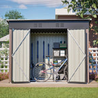 Abri de jardin 242 x 126 x 182 cm en tôle d'acier galvanisée, avec toit en pente, ouvertures de ventilation, portes verrouillables et ossature de fondation, marron