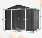 Abri de jardin métallique 240 x 192,3 x 191 cm avec larges portes coulissantes, 4 ouvertures de ventilation, verrouillable, toit et fond inclinés.