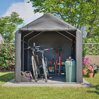 Abri à vélos 160 x 220 x 165 cm, bâche imperméable en PE, structure tubulaire en acier, porte enroulable, 2 ouvertures de ventilation, 8 supports, gris