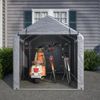 Abri à vélos 160 x 220 x 165 cm, bâche PE imperméable, structure en acier thermolaqué, porte sectionnelle, 8 supports, gris