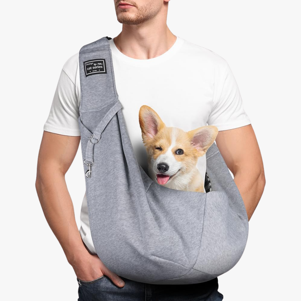 Sac bandoulière en coton pour chiens et chats jusqu'à 7,5 kg gris