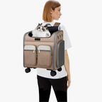 Sac à dos de transport à roulettes pour chiens et chats kaki