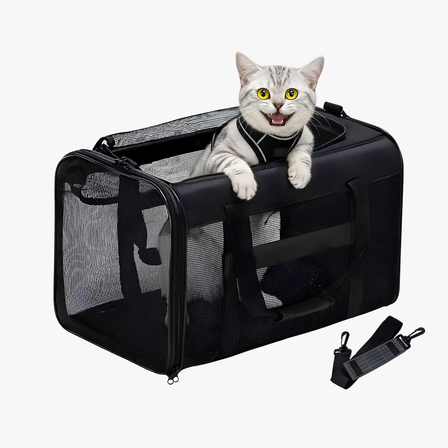 Sac de transport pliable approuvé en cabine pour chats et chiens noir