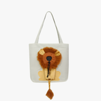 Sac de transport pliable motif lion en toile pour chats et petits chiens blanc
