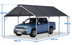 Abri voiture 610 x 396 x 308 cm, structure en acier galvanisé 38 mm, bâche de toit en PE imperméable UV 50+, plaques de base et piquets de sol