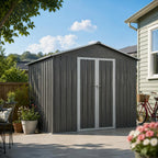 Abri de jardin 3 x 2,4 m (10 x 8 pi) en acier galvanisé, 7,46 m² (10 x 8 pi), toit à deux pans, double porte, fentes d'aération, châssis, gris