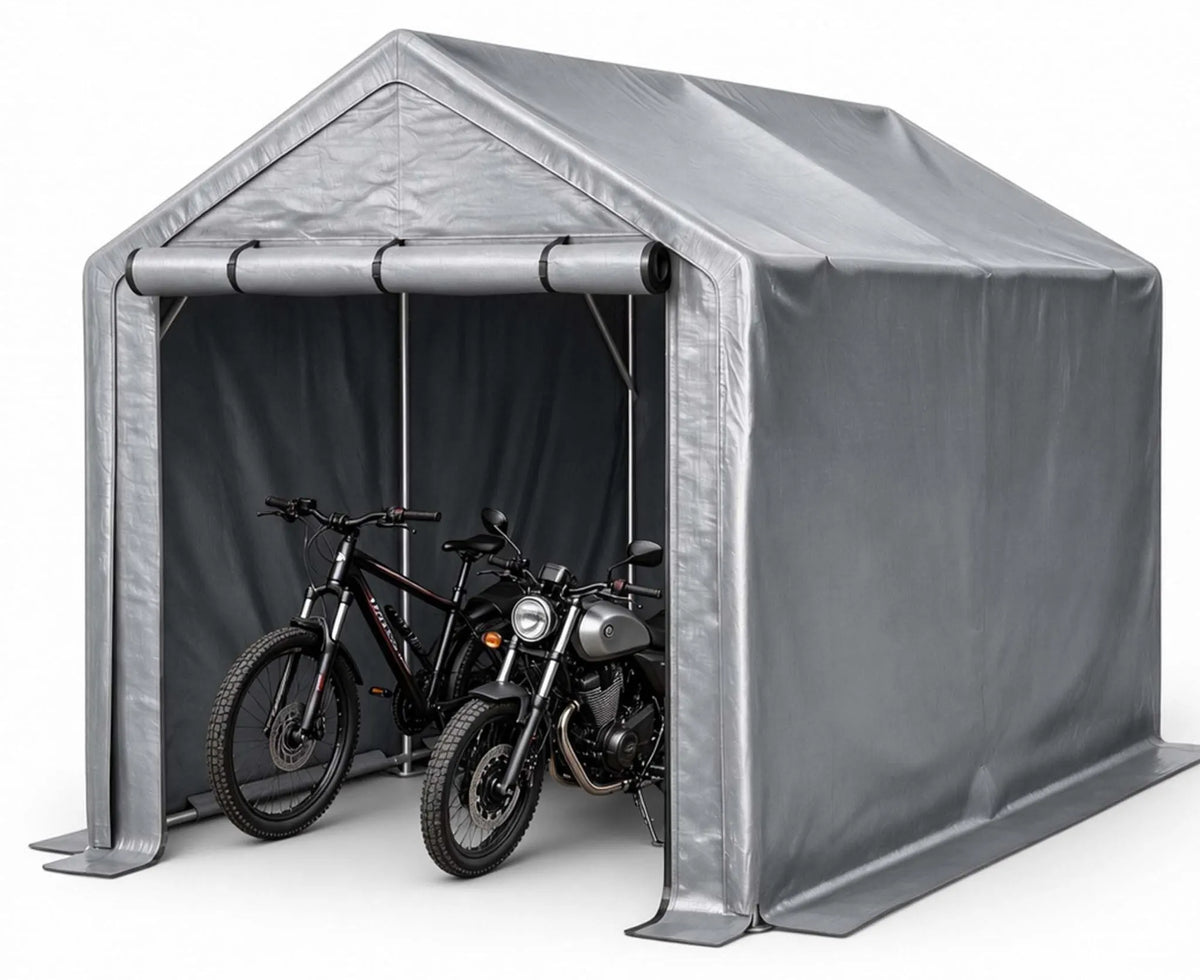 Abri de garage 296 x 190 x 200 cm, structure en acier galvanisé, bâche PE 170 g/m², porte enroulable avec fermeture éclair, imperméable et résistante aux UV, gris foncé