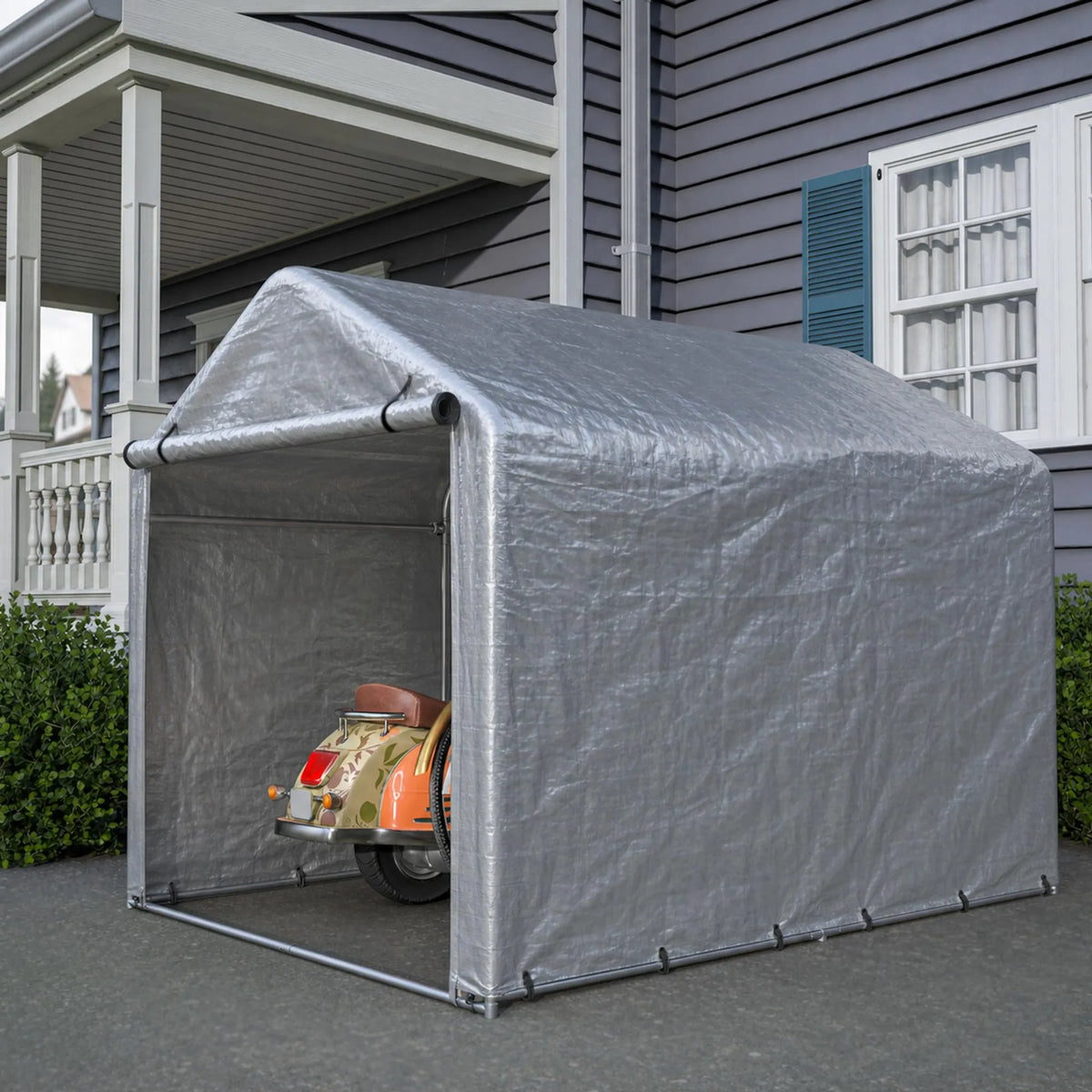 Abri à vélos 160 x 220 x 165 cm, bâche PE imperméable, structure en acier thermolaqué, porte sectionnelle, 8 supports, gris