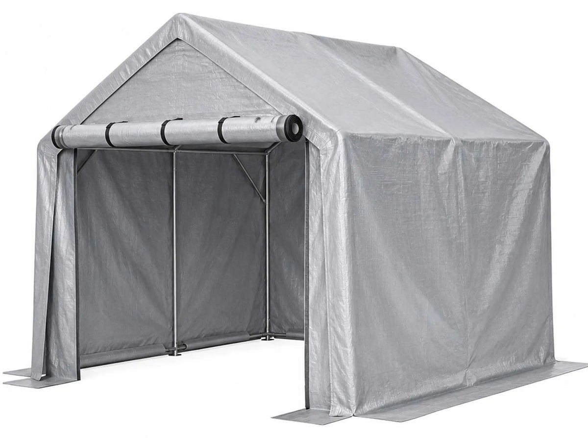 Abri de garage 244 x 241 x 217 cm, structure en acier galvanisé, bâche PE 170 g/m², porte enroulable, imperméable et résistante aux UV, gris foncé