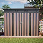 Abri de jardin 242 x 126 x 182 cm en tôle d'acier galvanisée, avec toit en pente, ouvertures de ventilation, portes verrouillables et ossature de fondation, marron