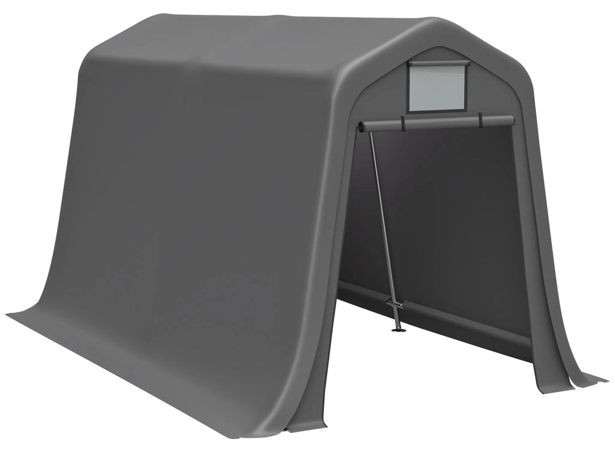 Abri de jardin 366 × 213 × 225 cm, bâche PE 170 g/m², structure en acier galvanisé, porte sectionnelle, ventilation, protection UV, gris foncé