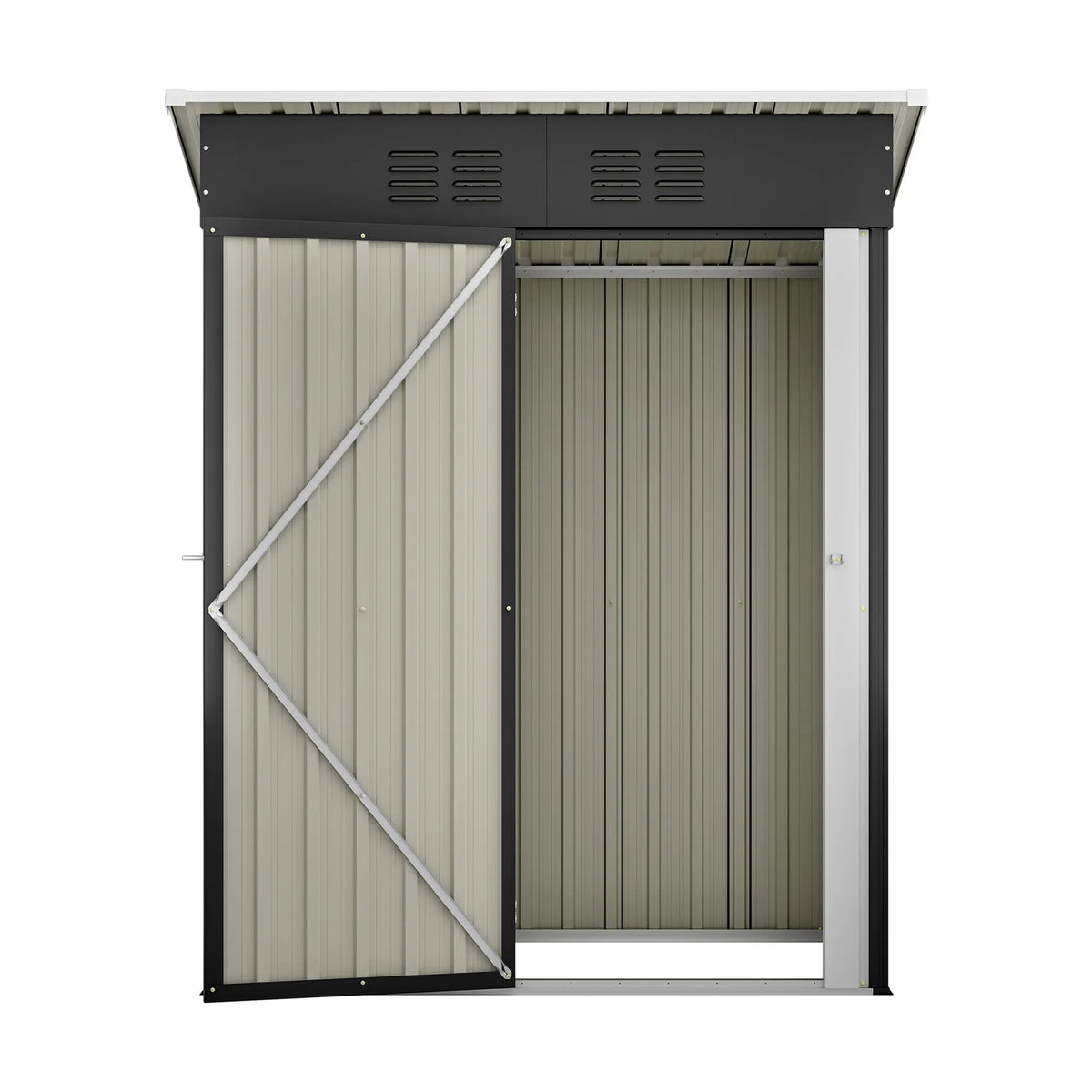 Abri de jardin 152,2 x 83,6 x 182 cm, 1,27 m², en acier thermolaqué, porte métallique verrouillable, sans fenêtres, toit plat, noir