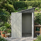 Abri de jardin métallique 291 × 110,8 × 188,6 cm, modèle adossé réversible (montage gauche/droite), porte verrouillable, 2 fenêtres, kit toit et plancher, acier galvanisé