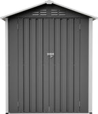 Abri de jardin 154 x 83 x 180 cm en tôle d'acier galvanisée, avec ouvertures de ventilation, fondation métallique et porte verrouillable, pour outils de jardin et vélos, gris
