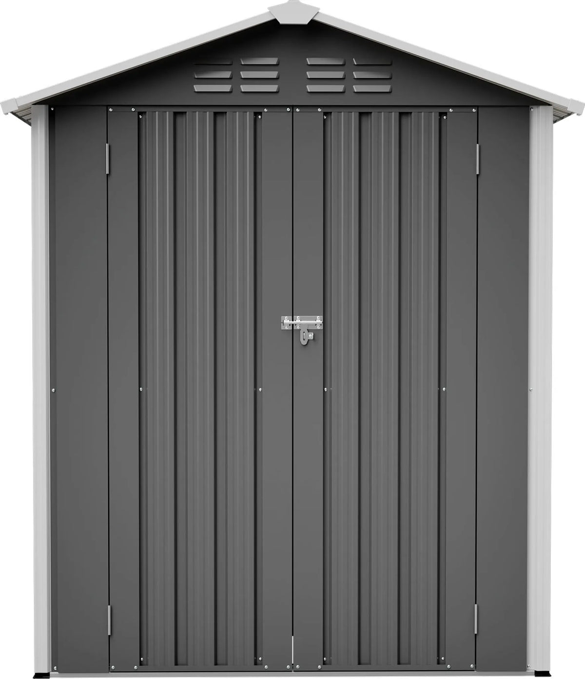 Abri de jardin 154 x 83 x 180 cm en tôle d'acier galvanisée, avec ouvertures de ventilation, fondation métallique et porte verrouillable, pour outils de jardin et vélos, gris