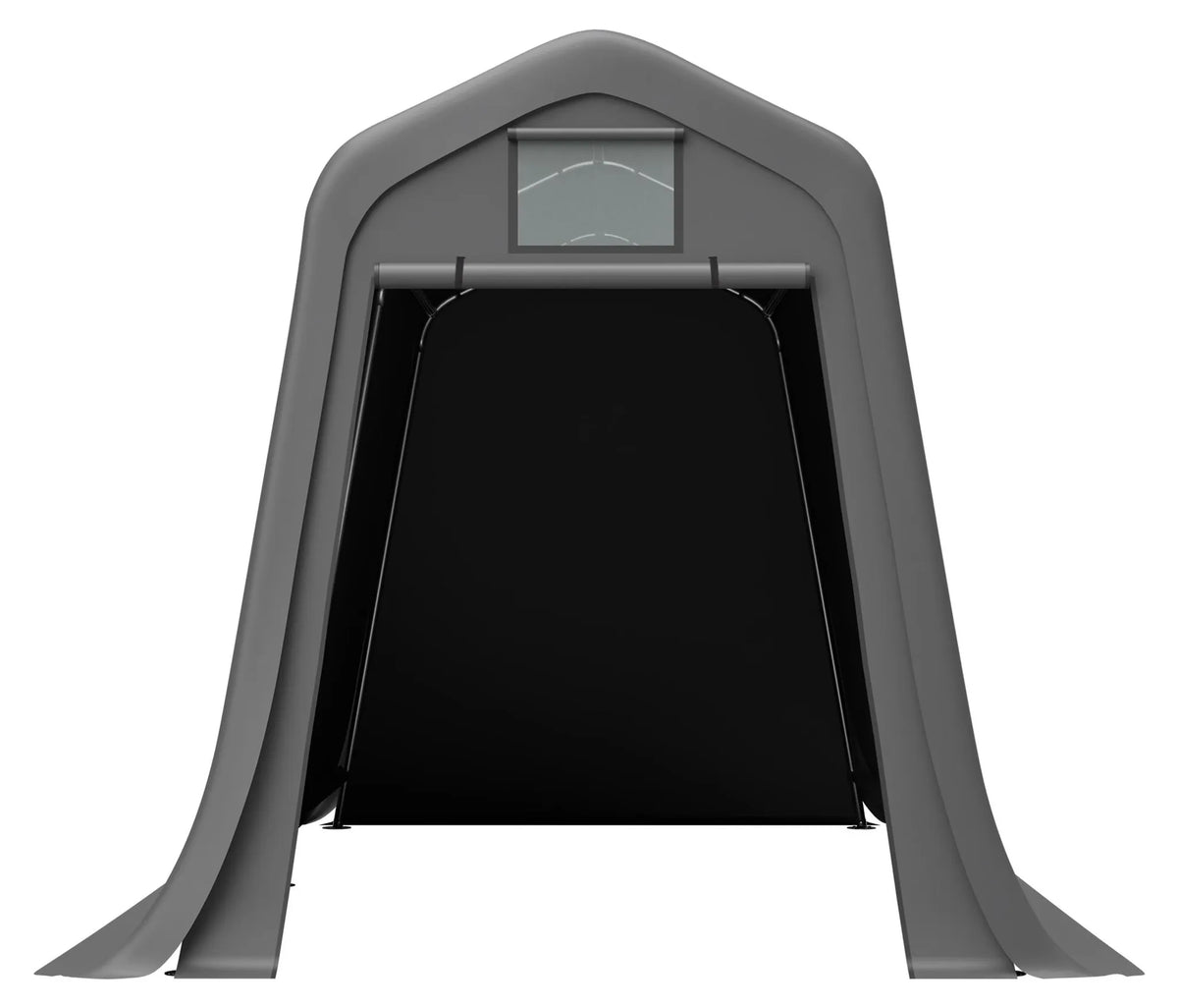 Abri de jardin 366 × 213 × 225 cm, bâche PE 170 g/m², structure en acier galvanisé, porte sectionnelle, ventilation, protection UV, gris foncé