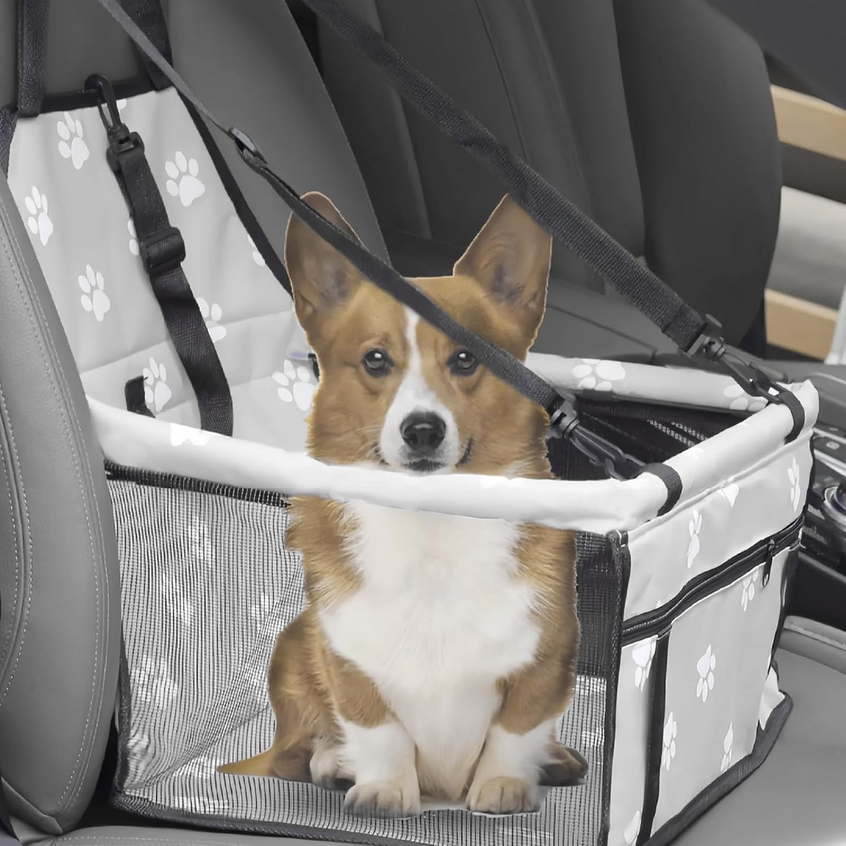 Siège auto imperméable respirant pour chiens chats et petits animaux gris