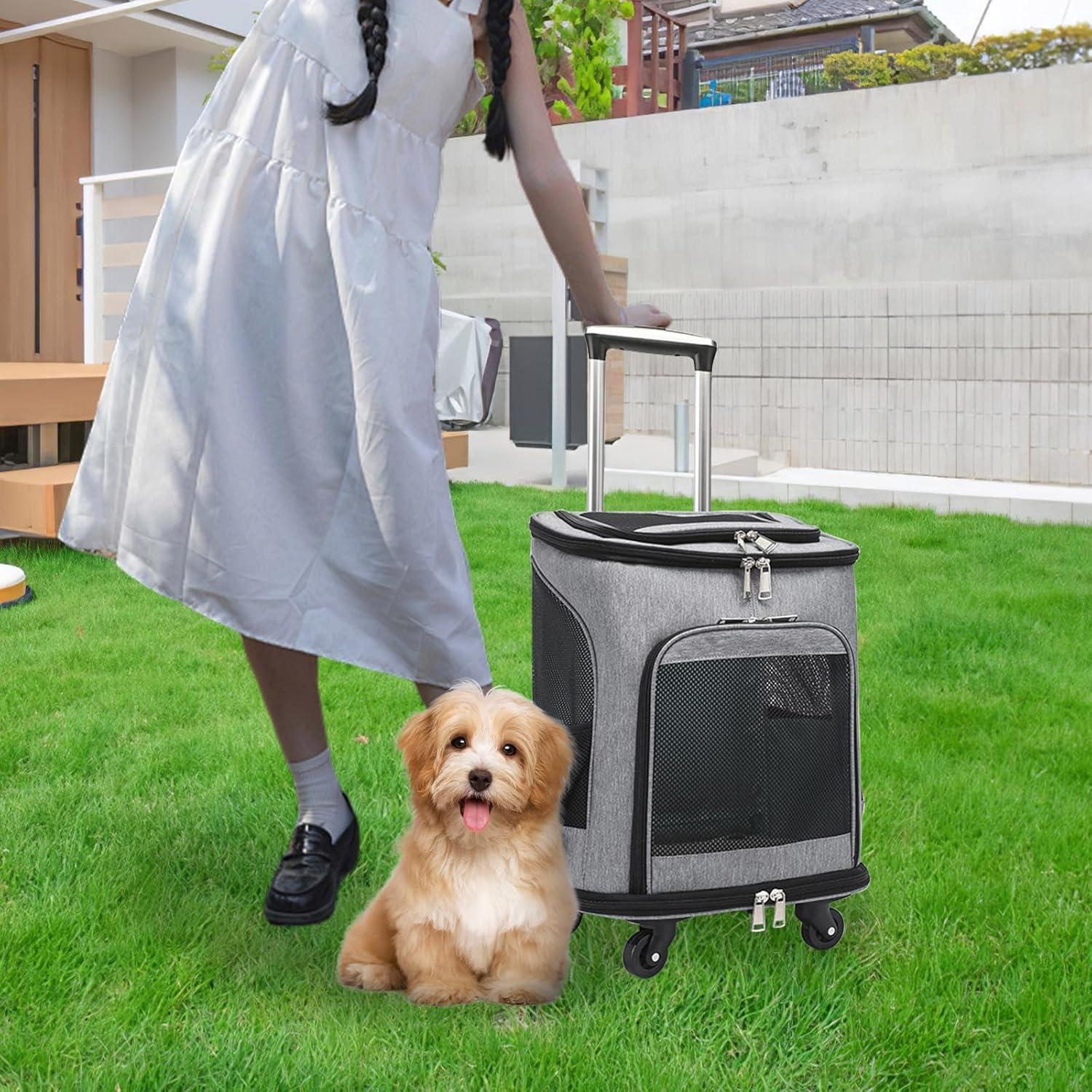 Sac à dos à roulettes pour chiens et chats jusqu'à 10 kg gris