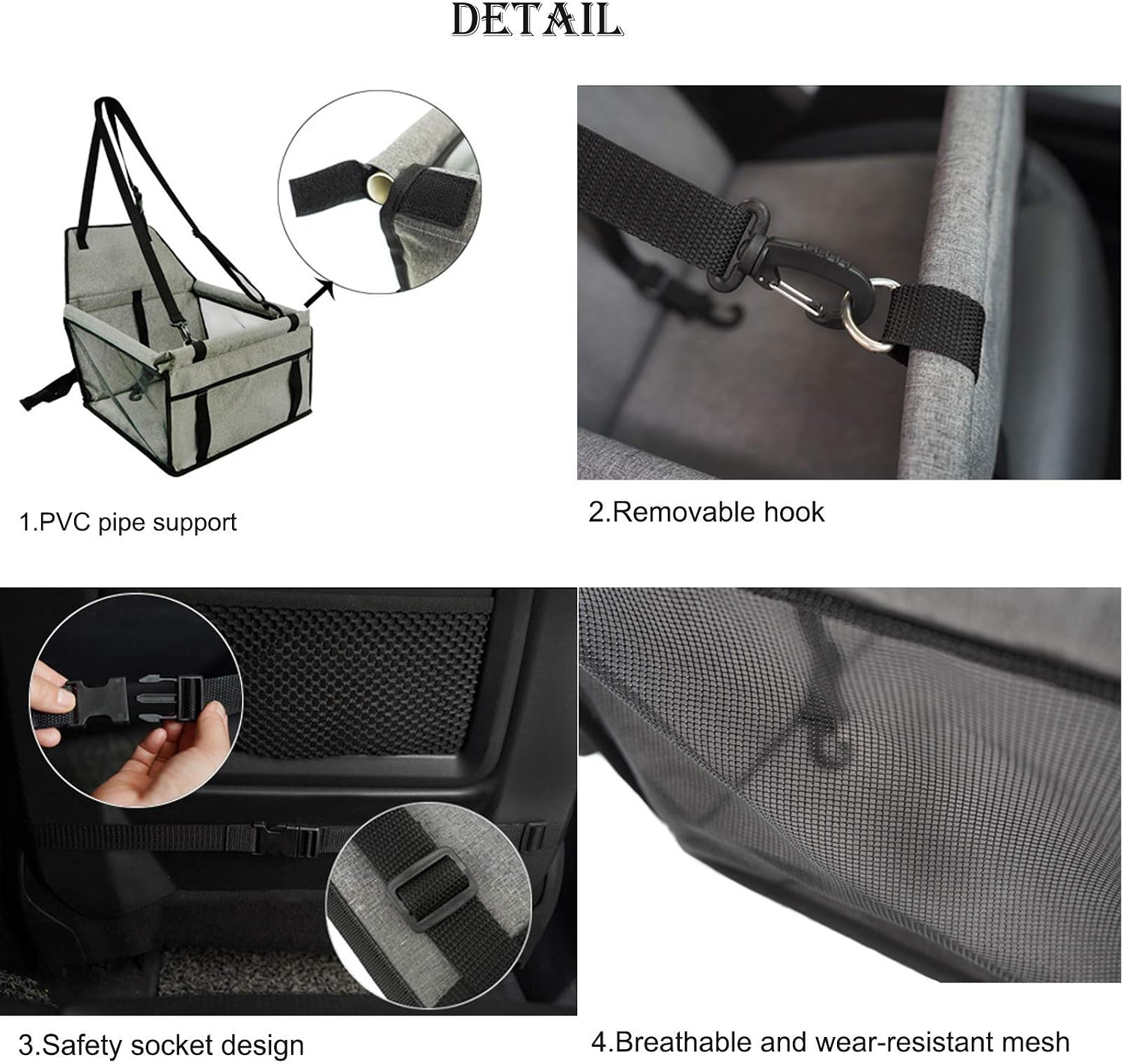 Siège auto lavable pliable pour petits chiens et chats gris