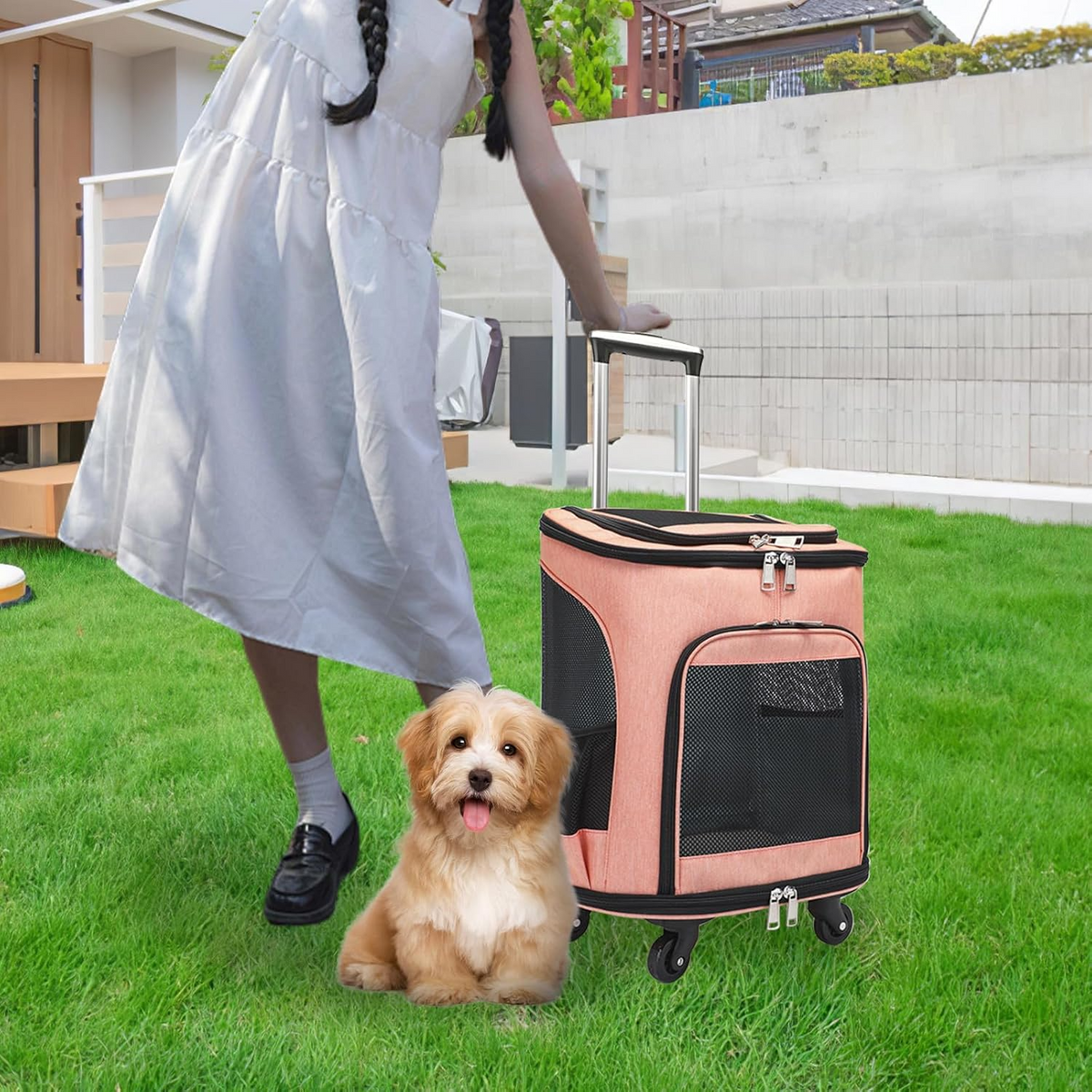 Sac à dos à roulettes pour chiens et chats jusqu'à 10 kg orange