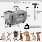 Sac de transport à roulettes approuvé en cabine pour chiens et chats gris